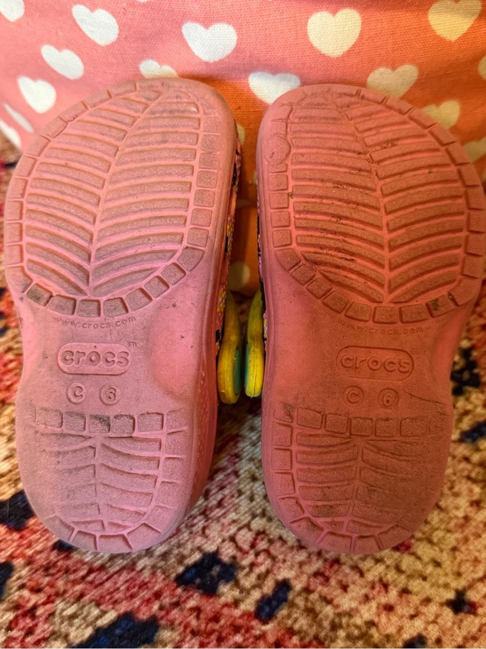 CROCS Kids Pink Leopard Print Clogs with Yellow Strap